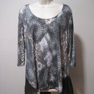 Brittany Black Womens Gray 3/4 Sleeve Animal Print Shirt Sparkle Dots Size Large